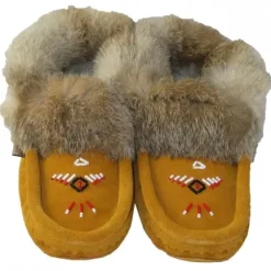 Sale Moccasins Beaded Fur Collar Women Women's Slippers